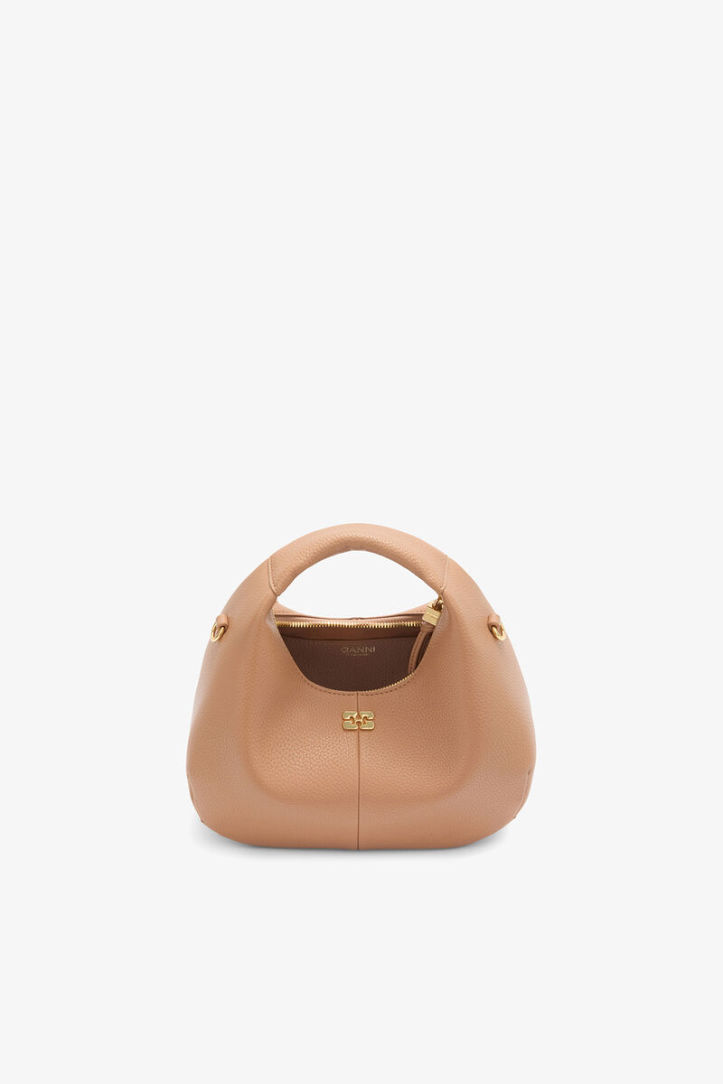Ganni Tawny Birch Mini Hobo Bag In Brown