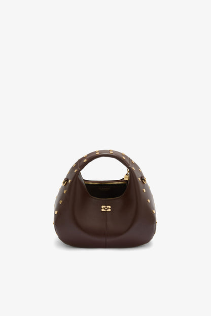 Ganni Chicory Coffee Mini Hobo Bag Studs In Brown