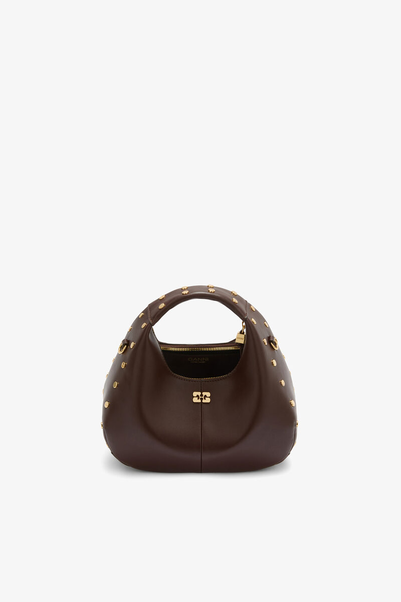 Ganni Chicory Coffee Mini Hobo Bag Studs In Brown