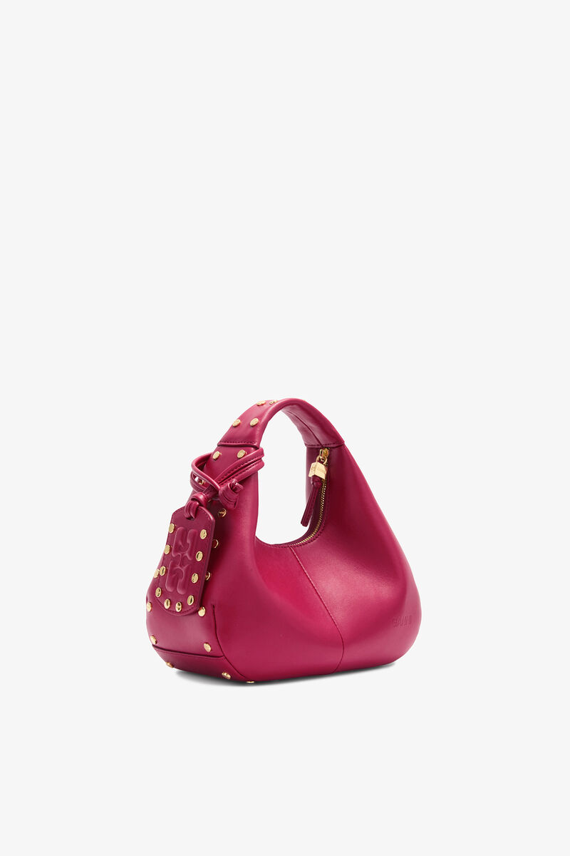 Ganni Persian Red Mini Hobo Bag Studs In Red