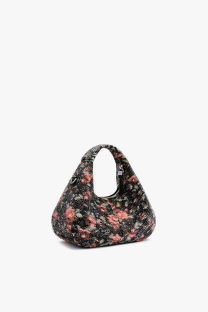 Ganni Black Mini Hobo Bag With Beaded Flower
