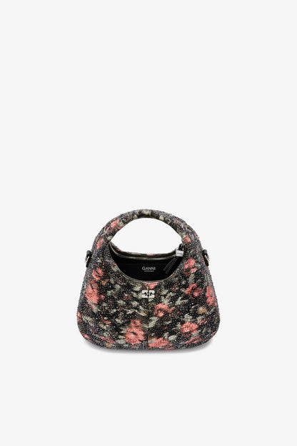 Ganni Black Mini Hobo Bag With Beaded Flower
