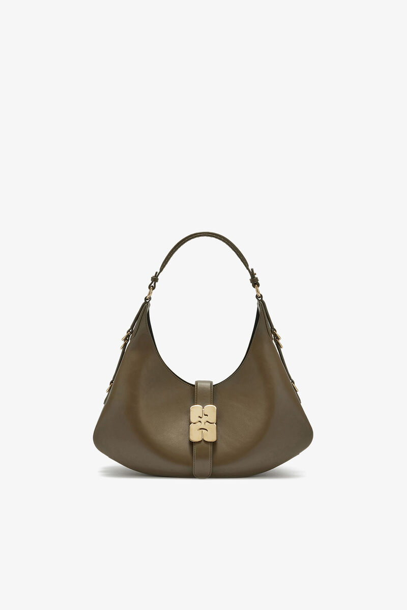 Ganni Military Olive Small Kat Bag In Green