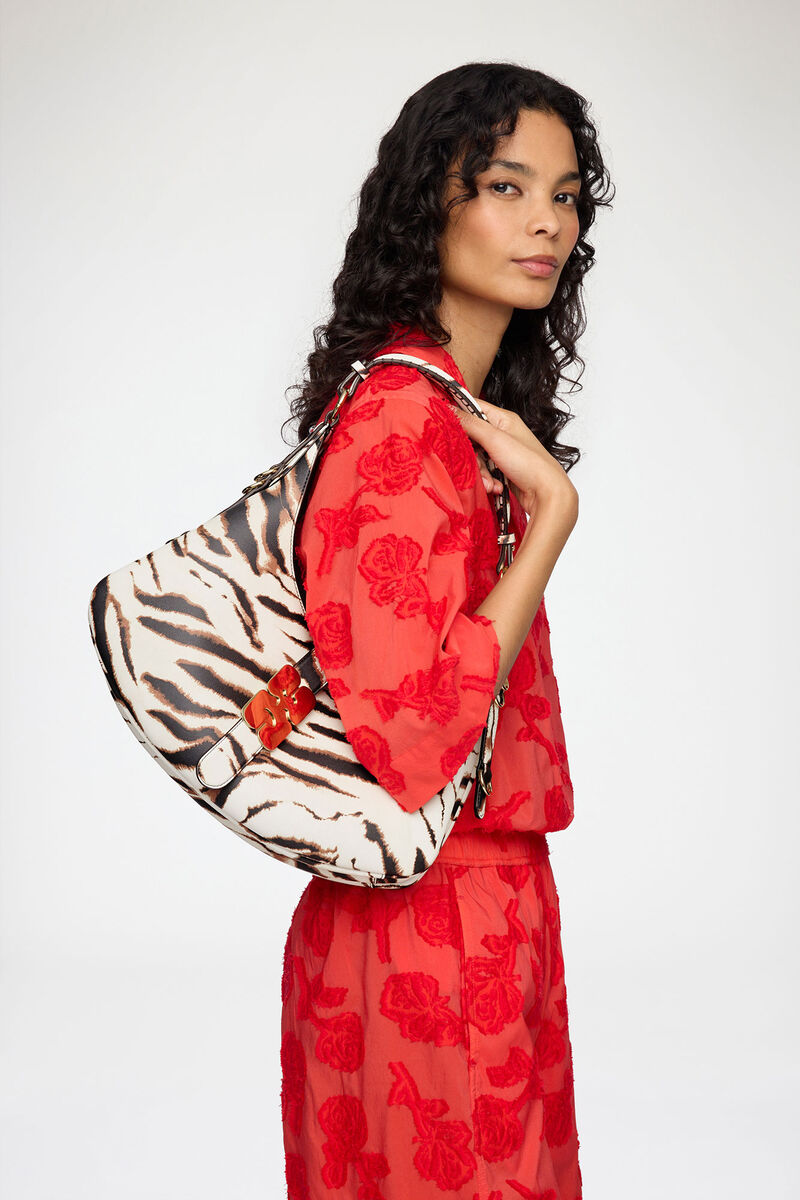 Ganni Egret Small Kat Bag In Zebra