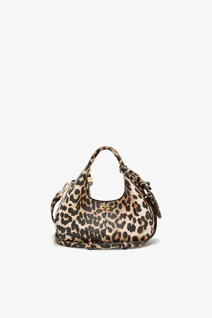 Ganni Almond Milk Mini Hobo Bag In Grained Leopard