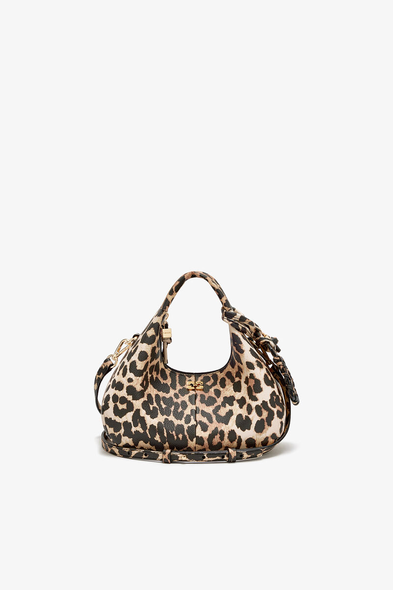Ganni Almond Milk Mini Hobo Bag In Grained Leopard
