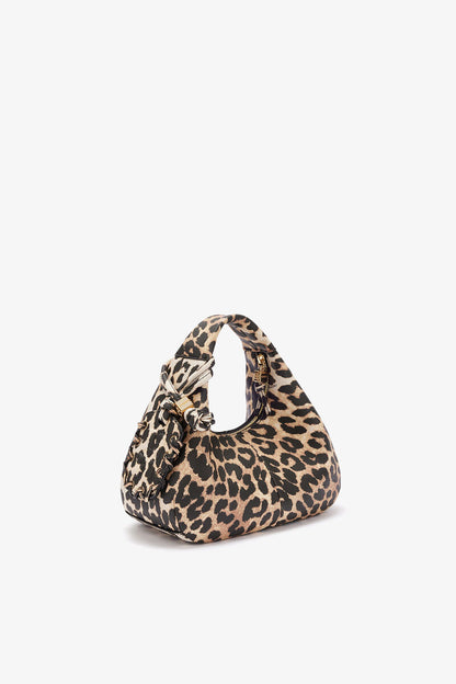 Ganni Almond Milk Mini Hobo Bag In Grained Leopard