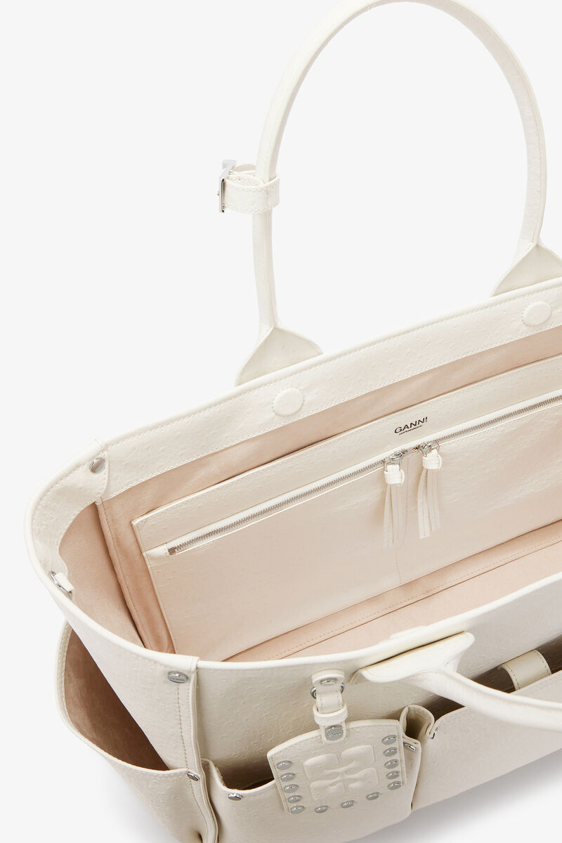 Ganni Egret Posy Bag In White Ostrich