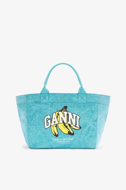 Ganni Blue Curacao Medium Tote Bag In Blue