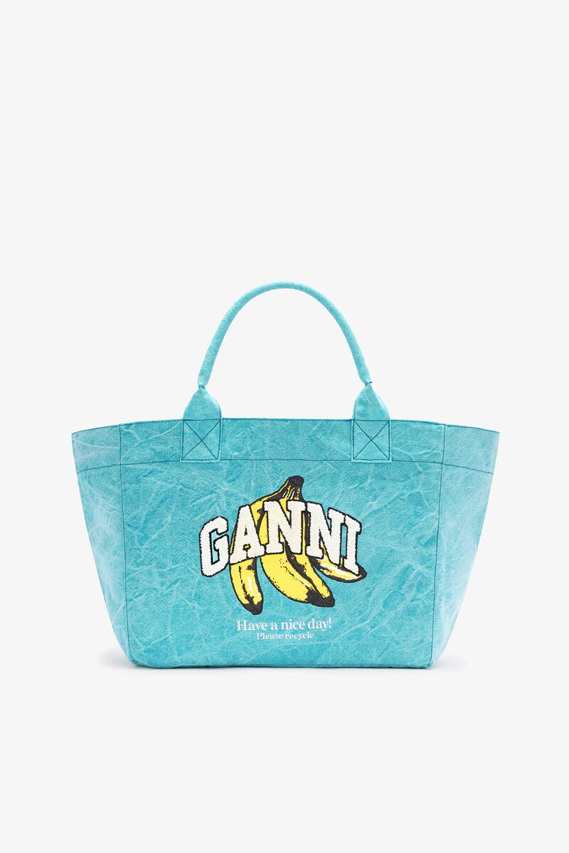 Ganni Blue Curacao Medium Tote Bag In Blue