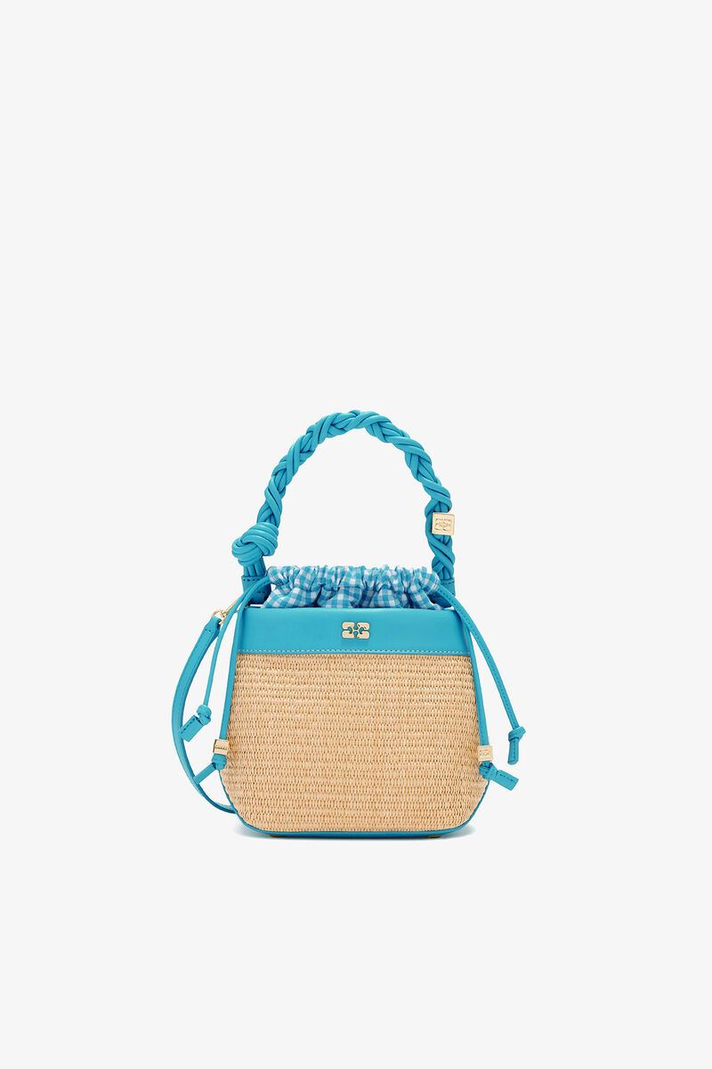 Ganni Scuba Blue Bou Bucket Bag In Straw