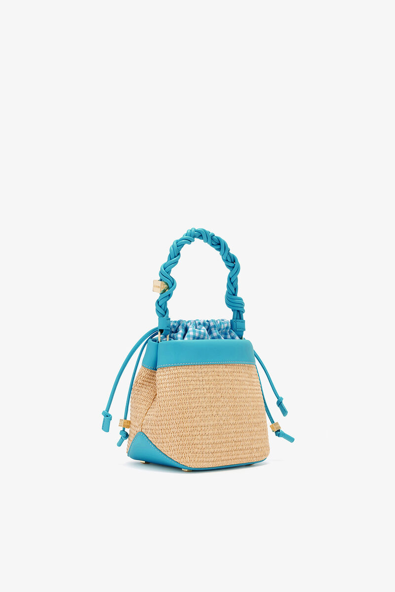 Ganni Scuba Blue Bou Bucket Bag In Straw