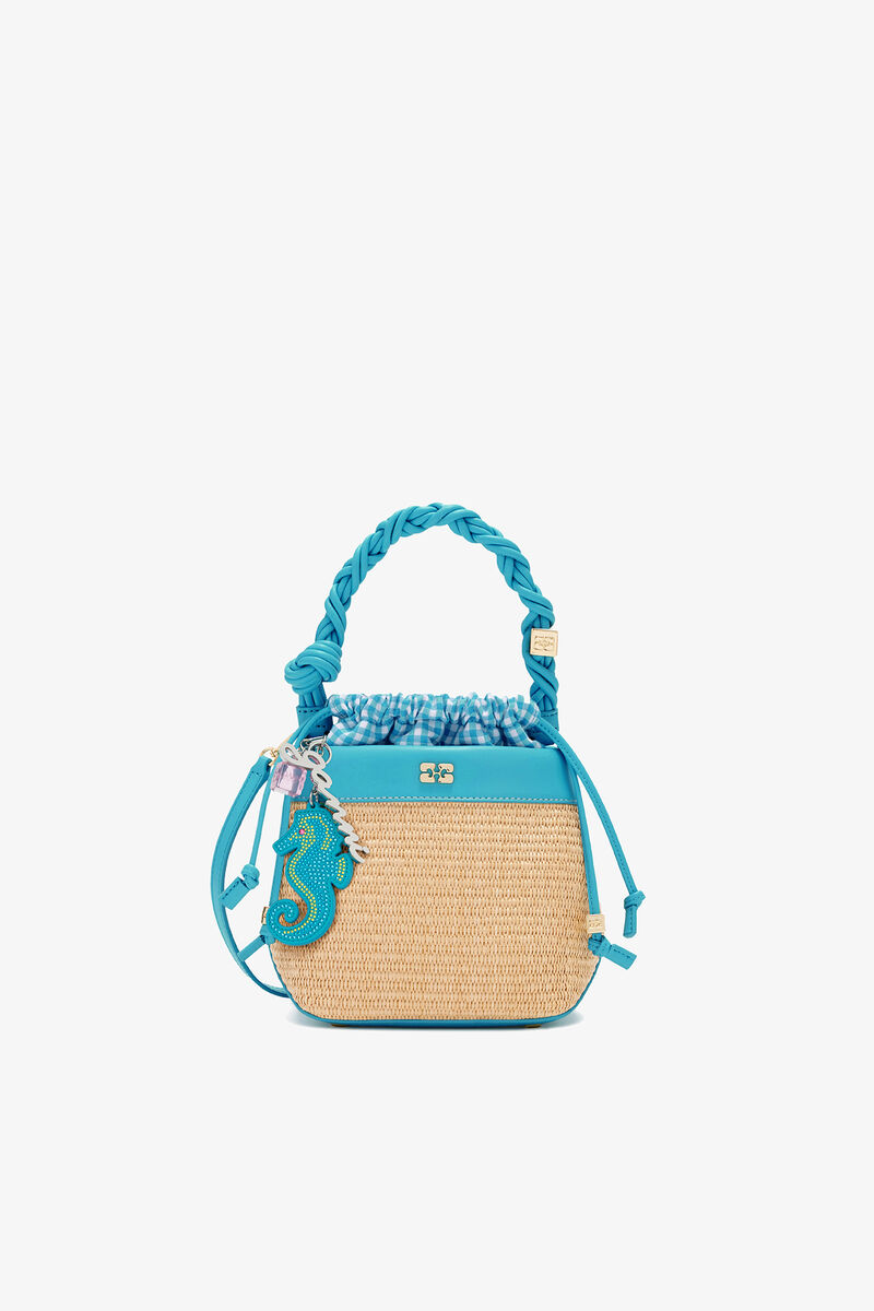 Ganni Scuba Blue Bou Bucket Bag In Straw