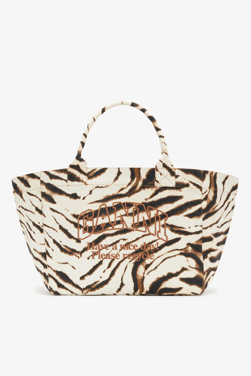 Ganni Egret Tote Xxl In Zebra