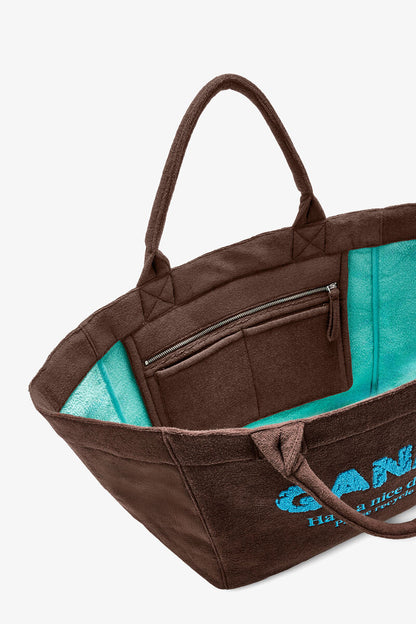 Ganni Chicory Coffee Reversible Tote Xxl In Brown