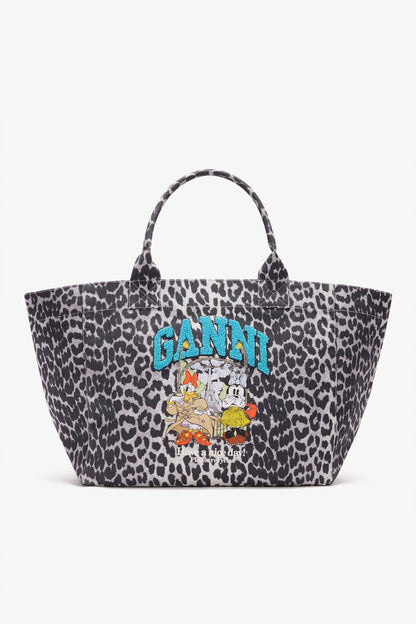 Ganni Silver Tote Xxl With Minnie Mouse & Daisy Duck