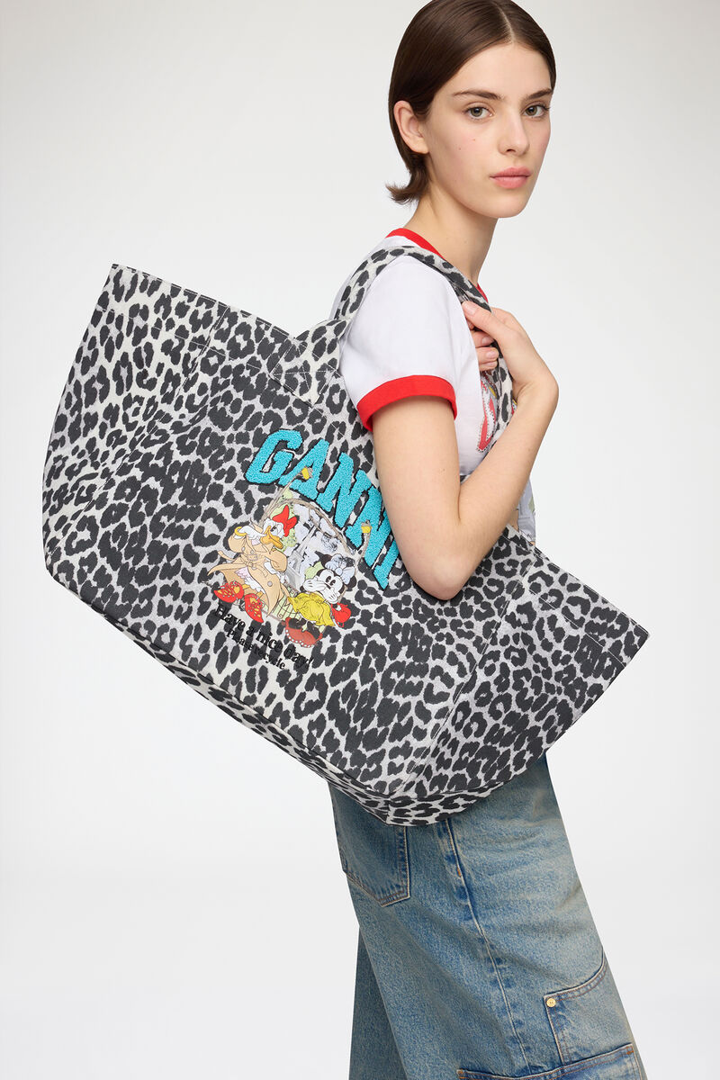 Ganni Silver Tote Xxl With Minnie Mouse & Daisy Duck