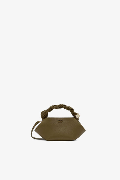 Ganni Military Olive Mini Bou Bag In Green Grained