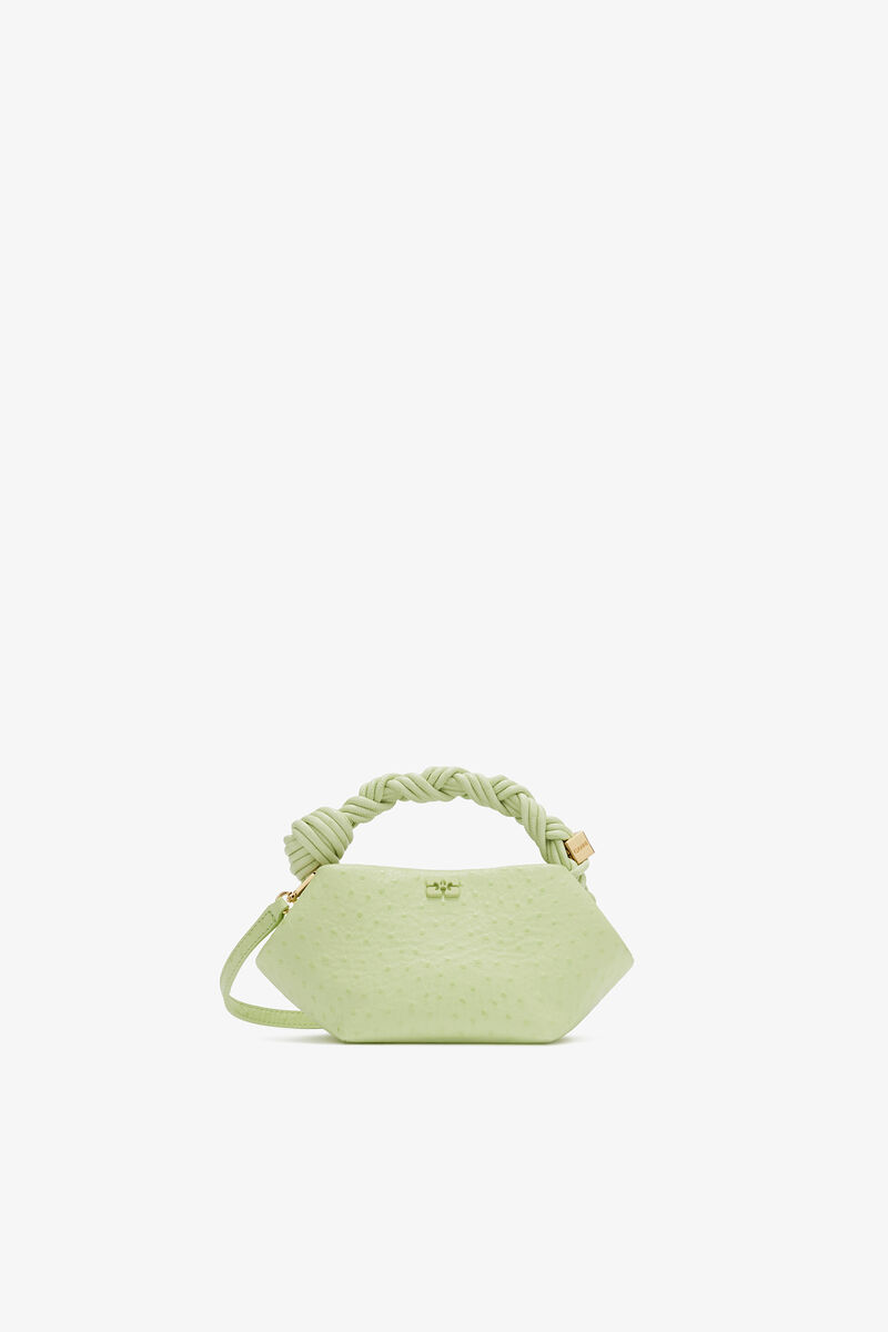 Ganni Lily Green Mini Bou Bag In Green Ostrich