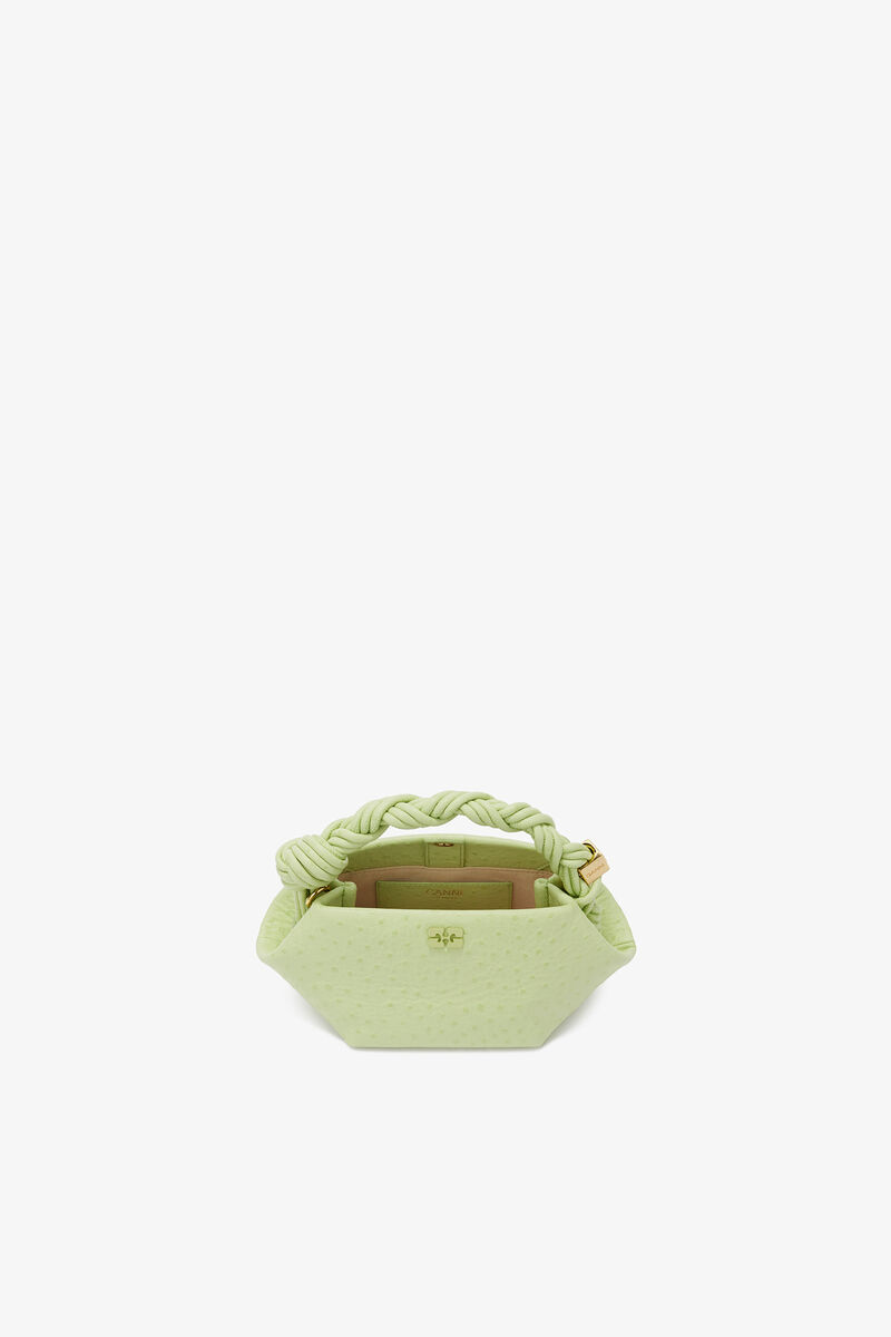 Ganni Lily Green Mini Bou Bag In Green Ostrich