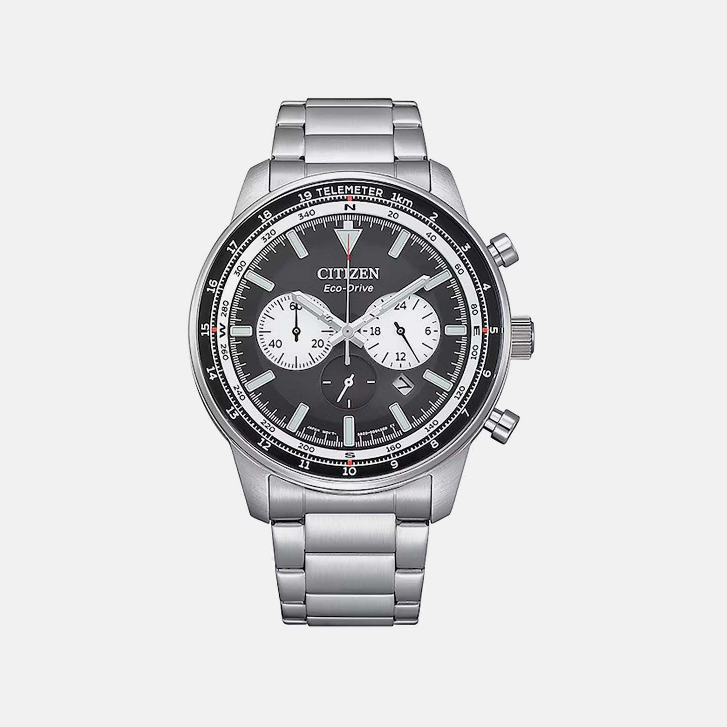 Citizen Eco-Drive Men Quartz Black Dial Chronograph Stainless Steel Watch Ca4500-91E