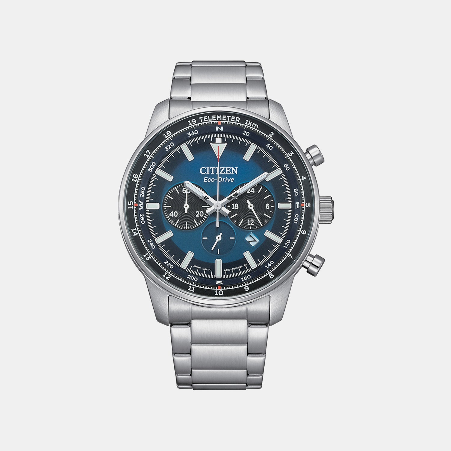 Citizen Eco-Drive Men Quartz Blue Dial Chronograph Stainless Steel Watch Ca4500-91L