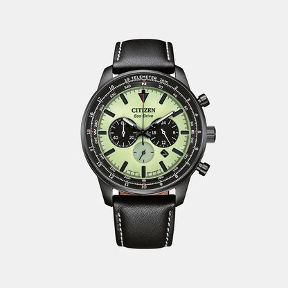 Citizen Men Quartz Green Dial Chronograph Leather Watch Ca4505-21X