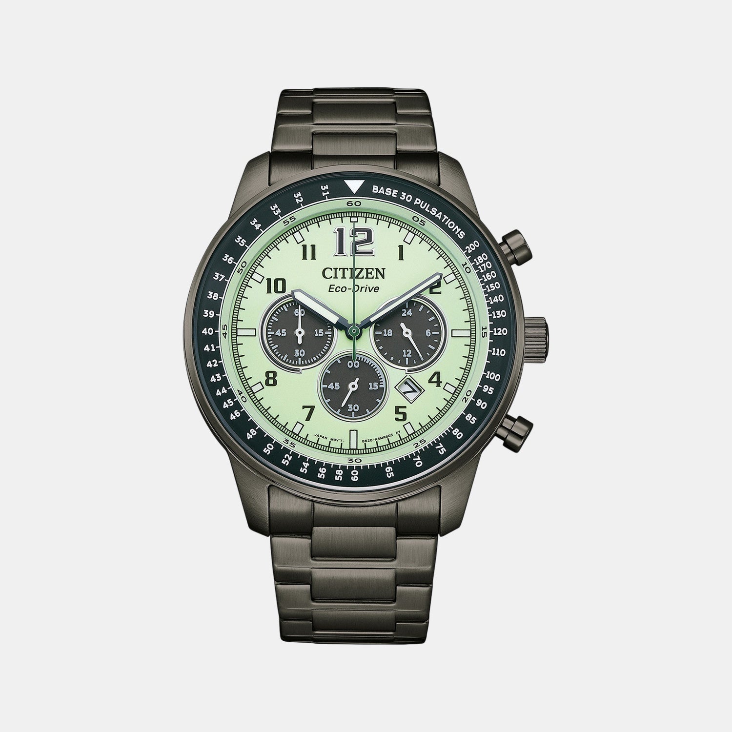 Citizen Eco-Drive Men Quartz Green Dial Chronograph Stainless Steel Ca4507-84X