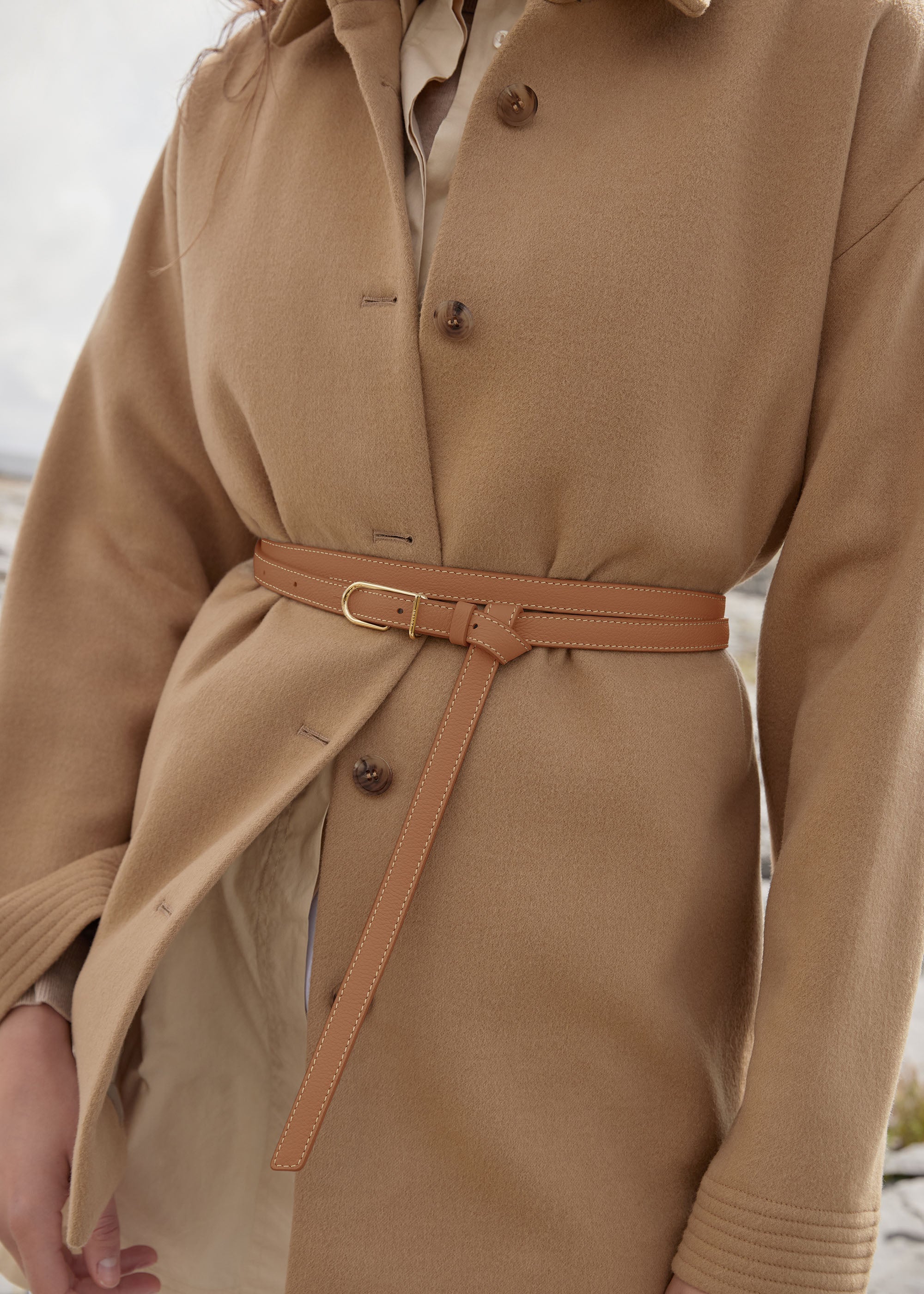 Polene Thin Umi Belt Textured Camel