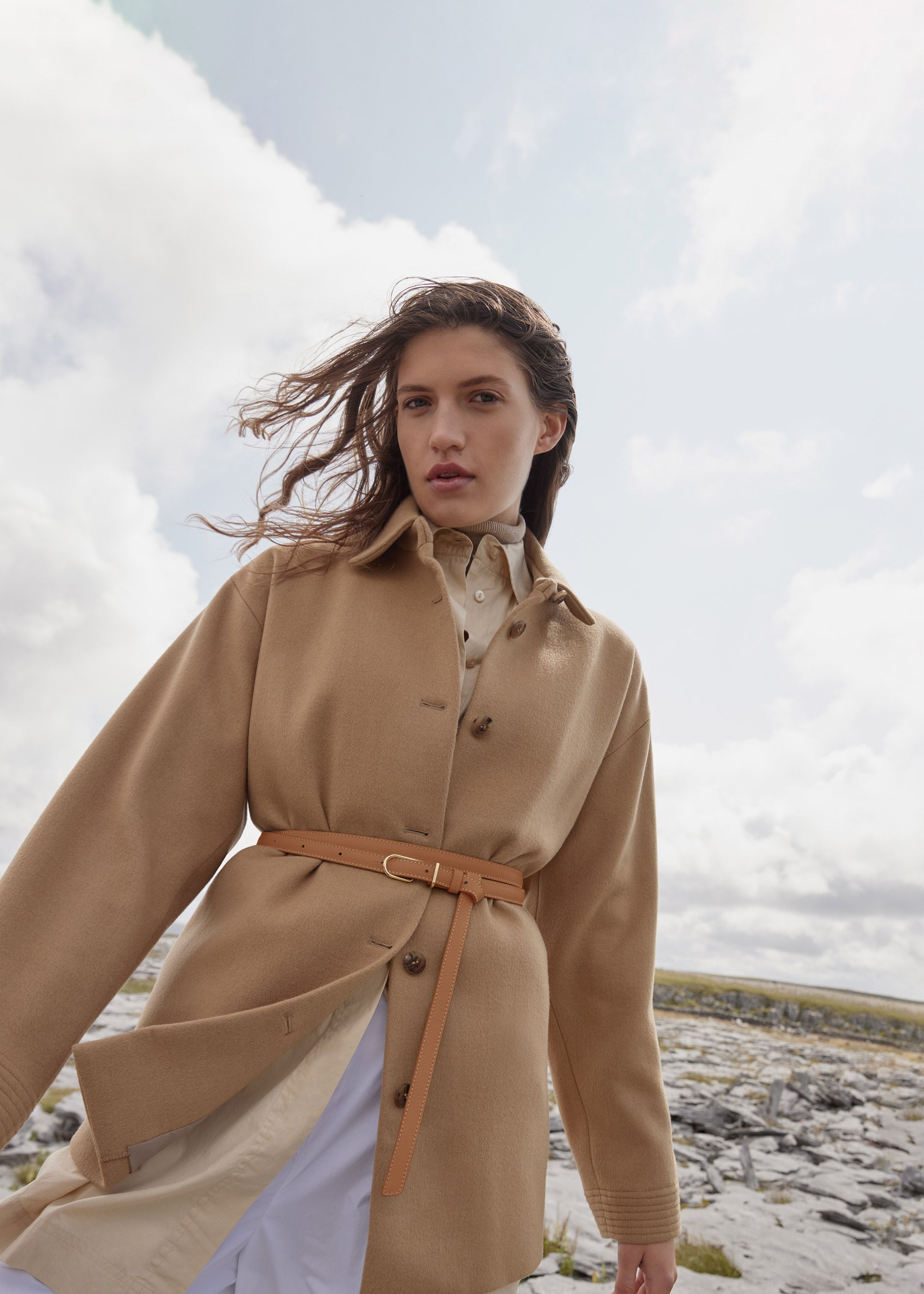 Polene Thin Umi Belt Textured Camel