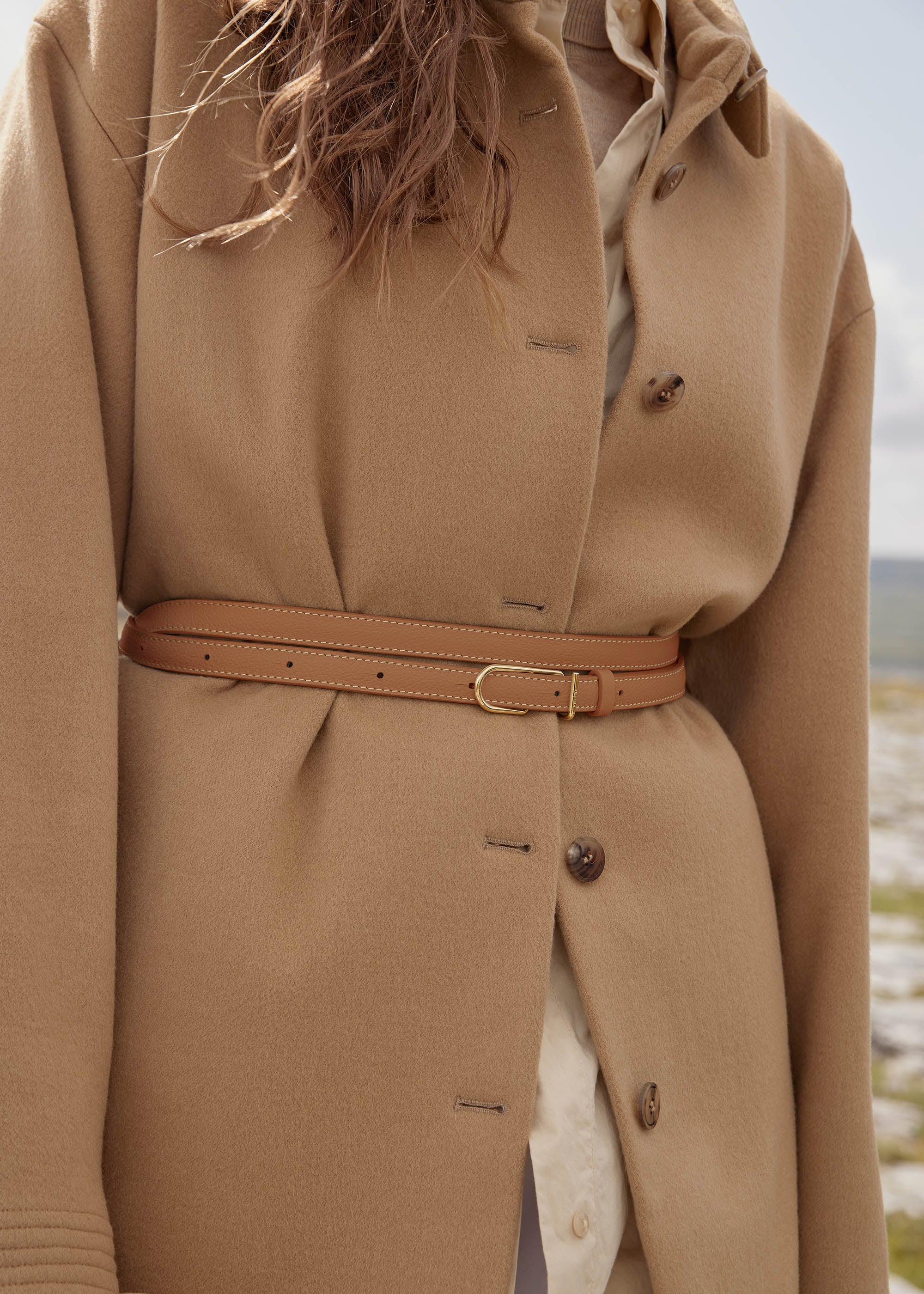 Polene Thin Umi Belt Textured Camel