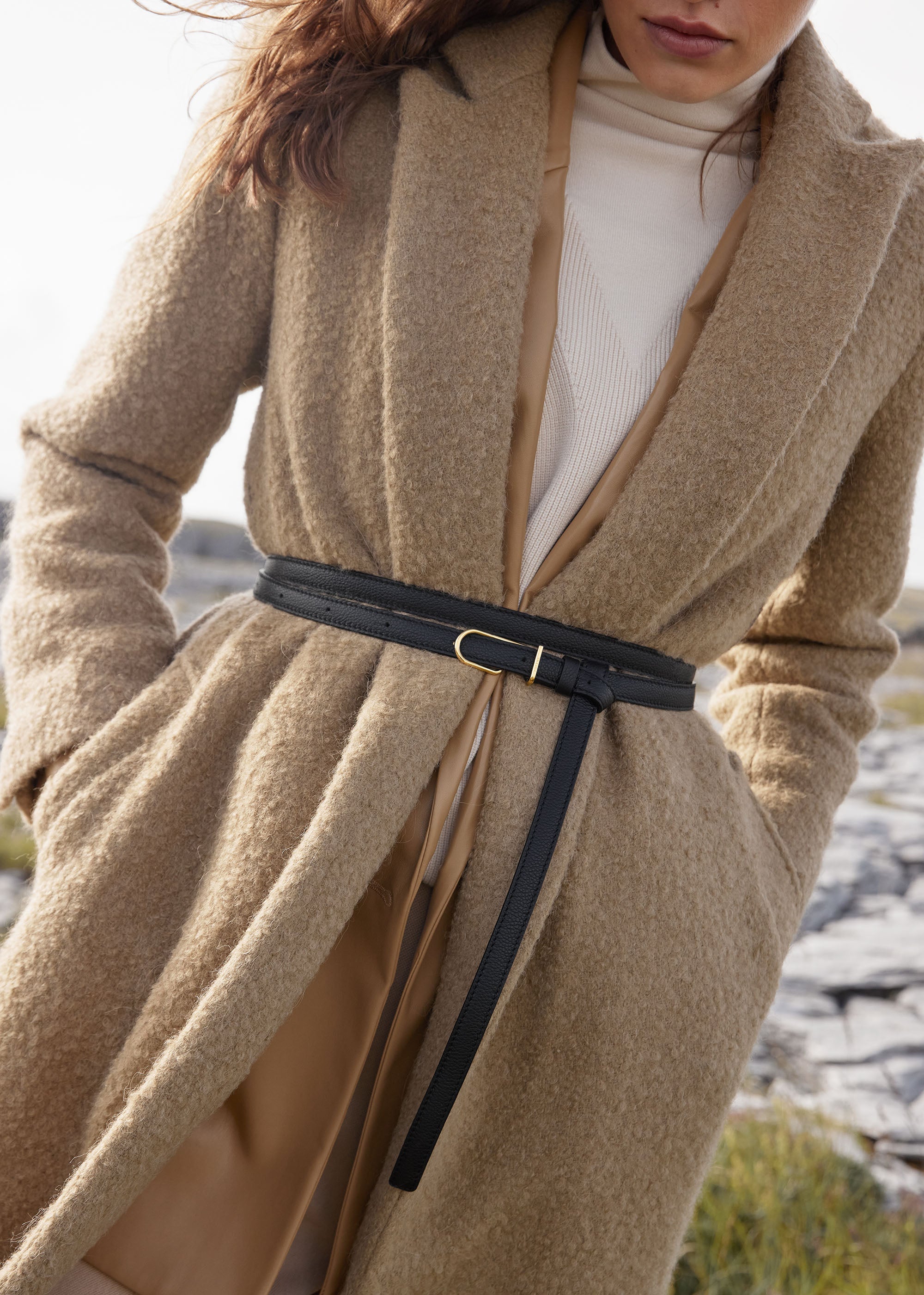 Polene Thin Umi Belt Textured Black