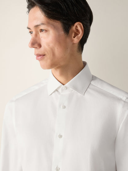 Zegna Optical White Structured Micro-Striped Trecapi Cotton Shirt