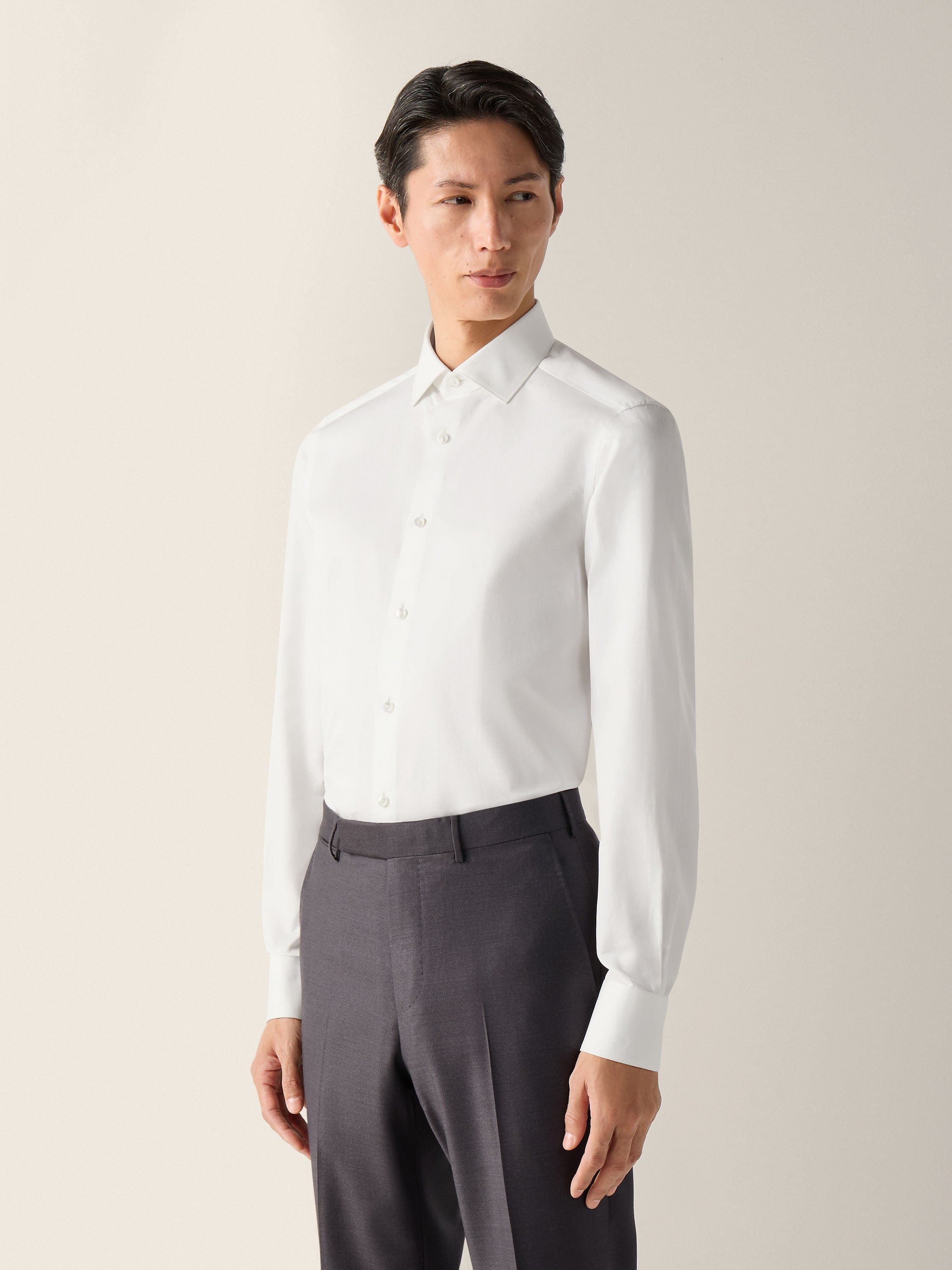 Zegna Optical White Structured Micro-Striped Trecapi Cotton Shirt