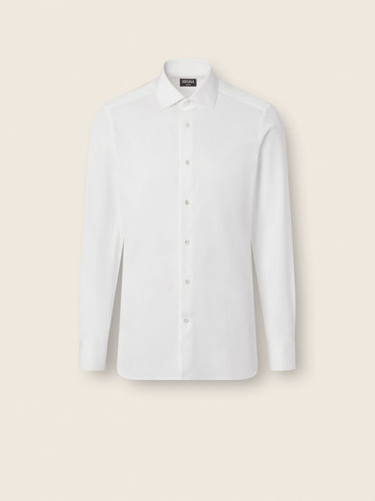 Zegna Optical White Structured Micro-Striped Trecapi Cotton Shirt