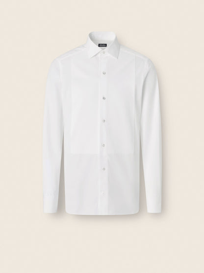 Zegna Optical White Cotton Tuxedo Shirt