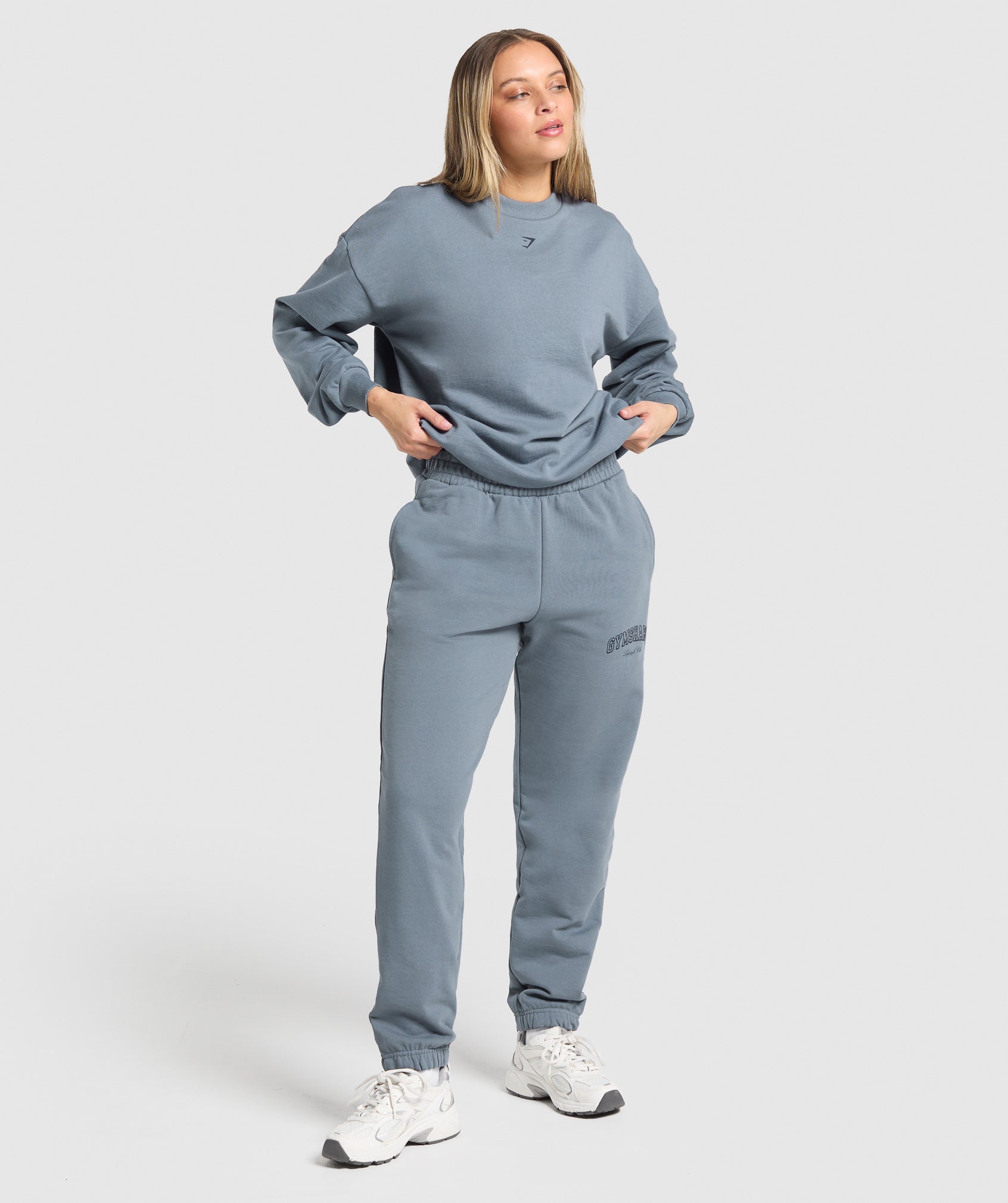 Women's Gymshark Campus Classics Graphic Joggers Iron Blue