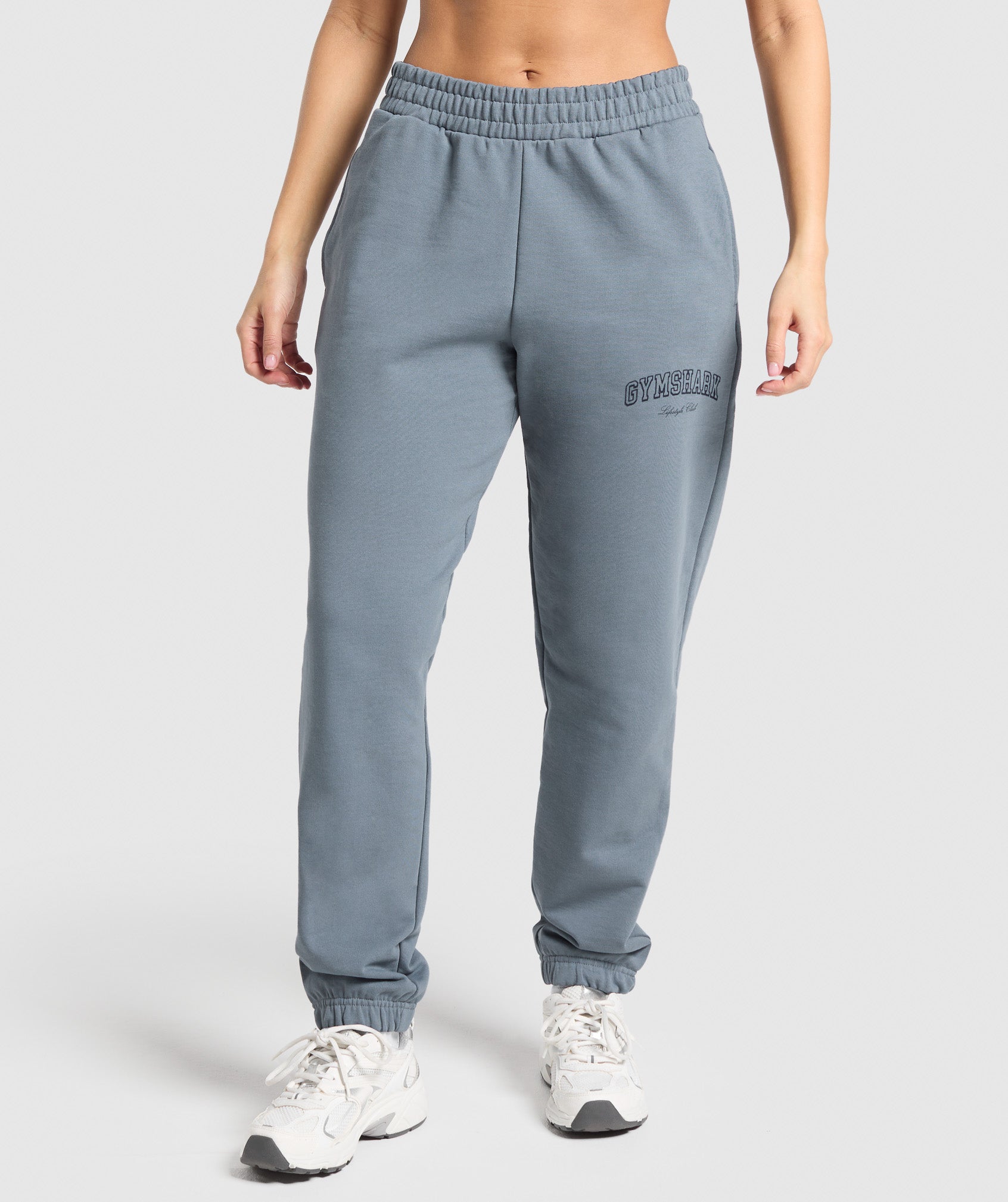 Women's Gymshark Campus Classics Graphic Joggers Iron Blue
