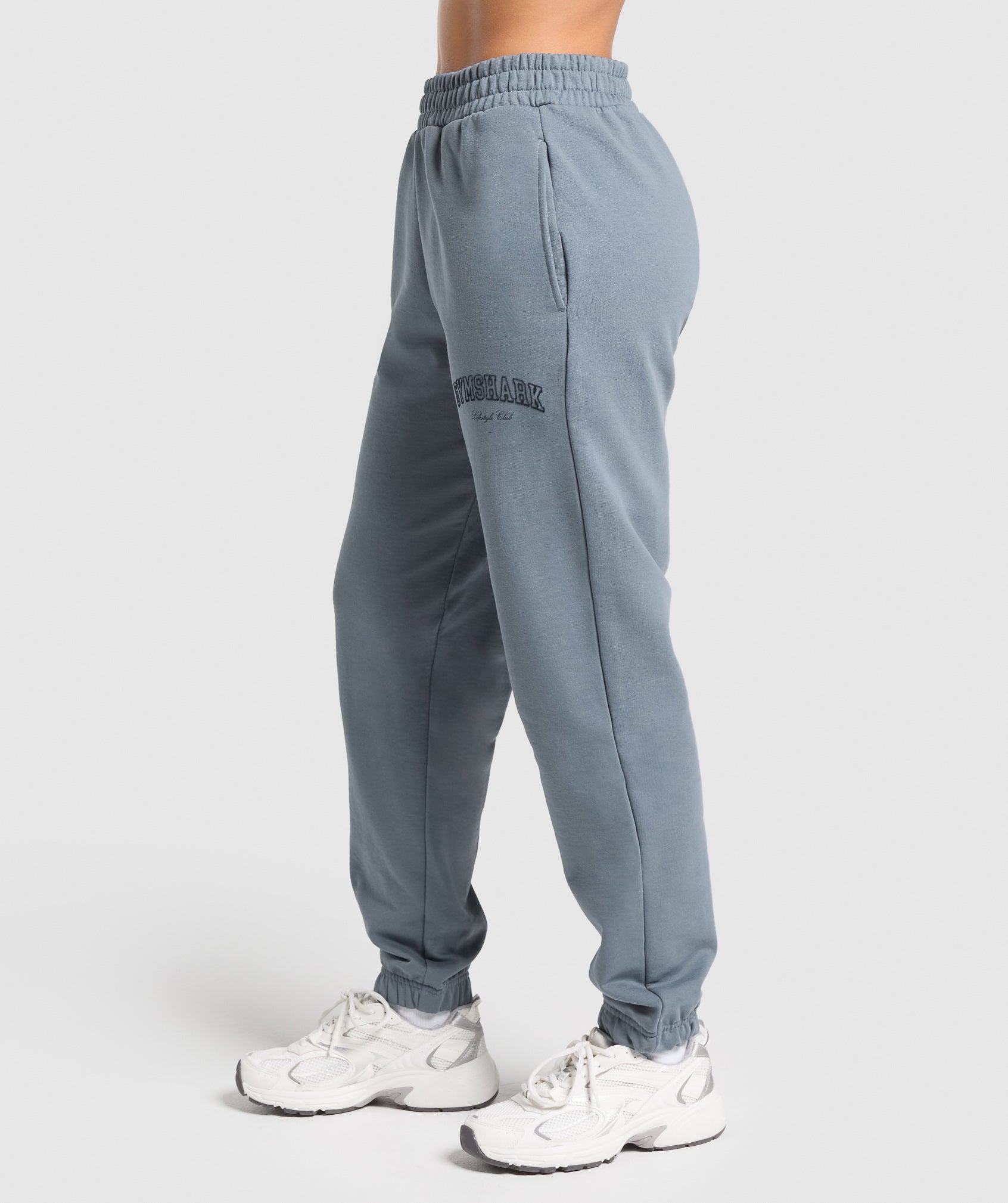 Women's Gymshark Campus Classics Graphic Joggers Iron Blue