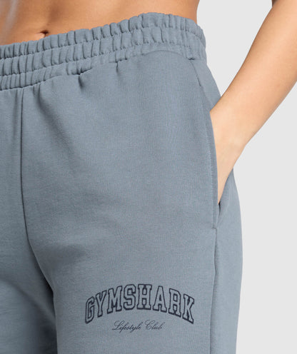 Women's Gymshark Campus Classics Graphic Joggers Iron Blue