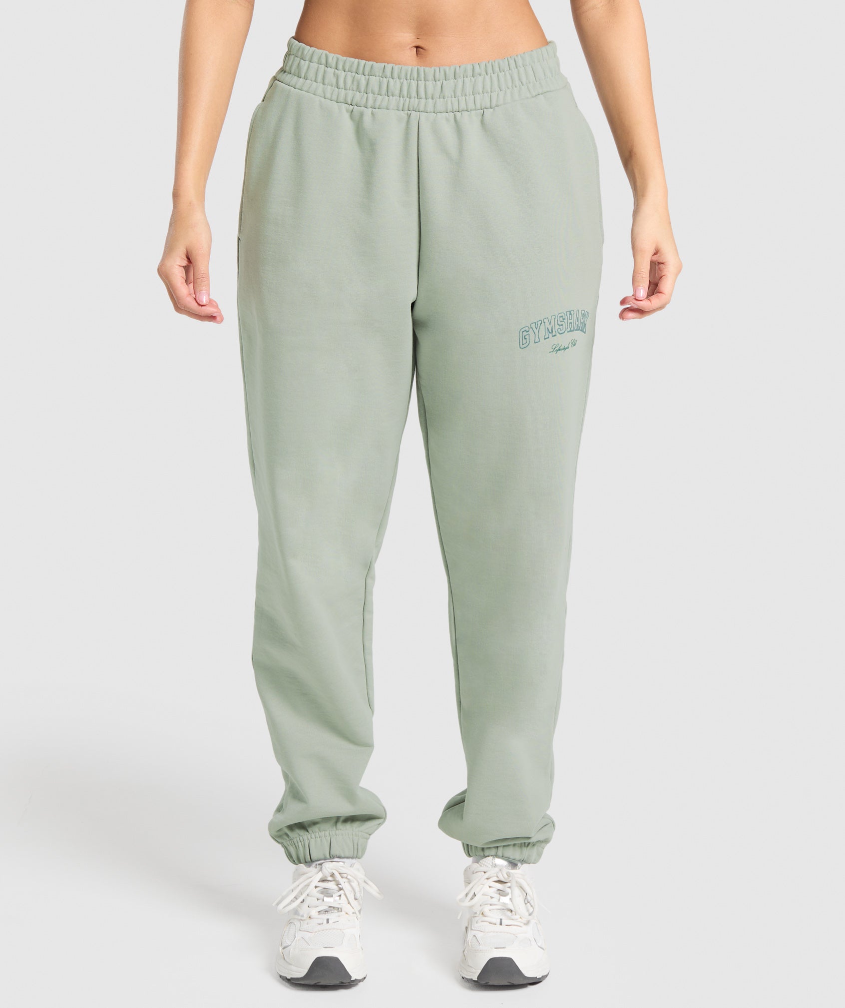 Women's Gymshark Campus Classics Graphic Joggers Stone Grey