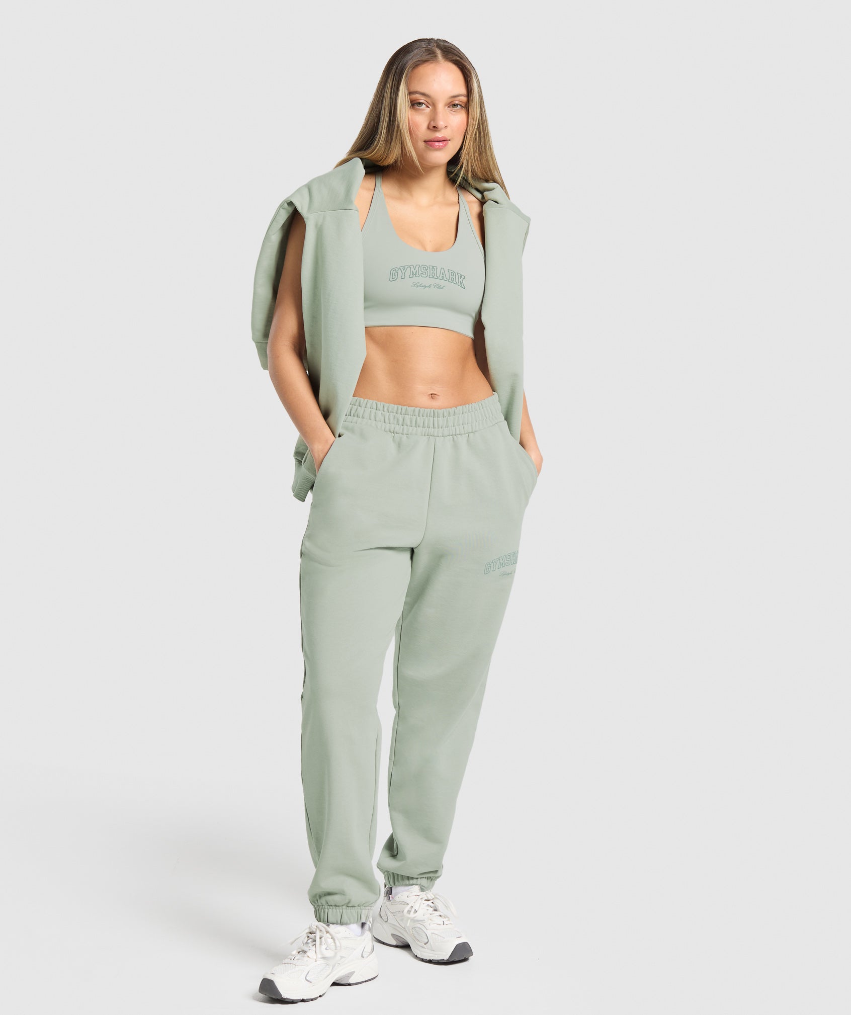 Women's Gymshark Campus Classics Graphic Joggers Stone Grey