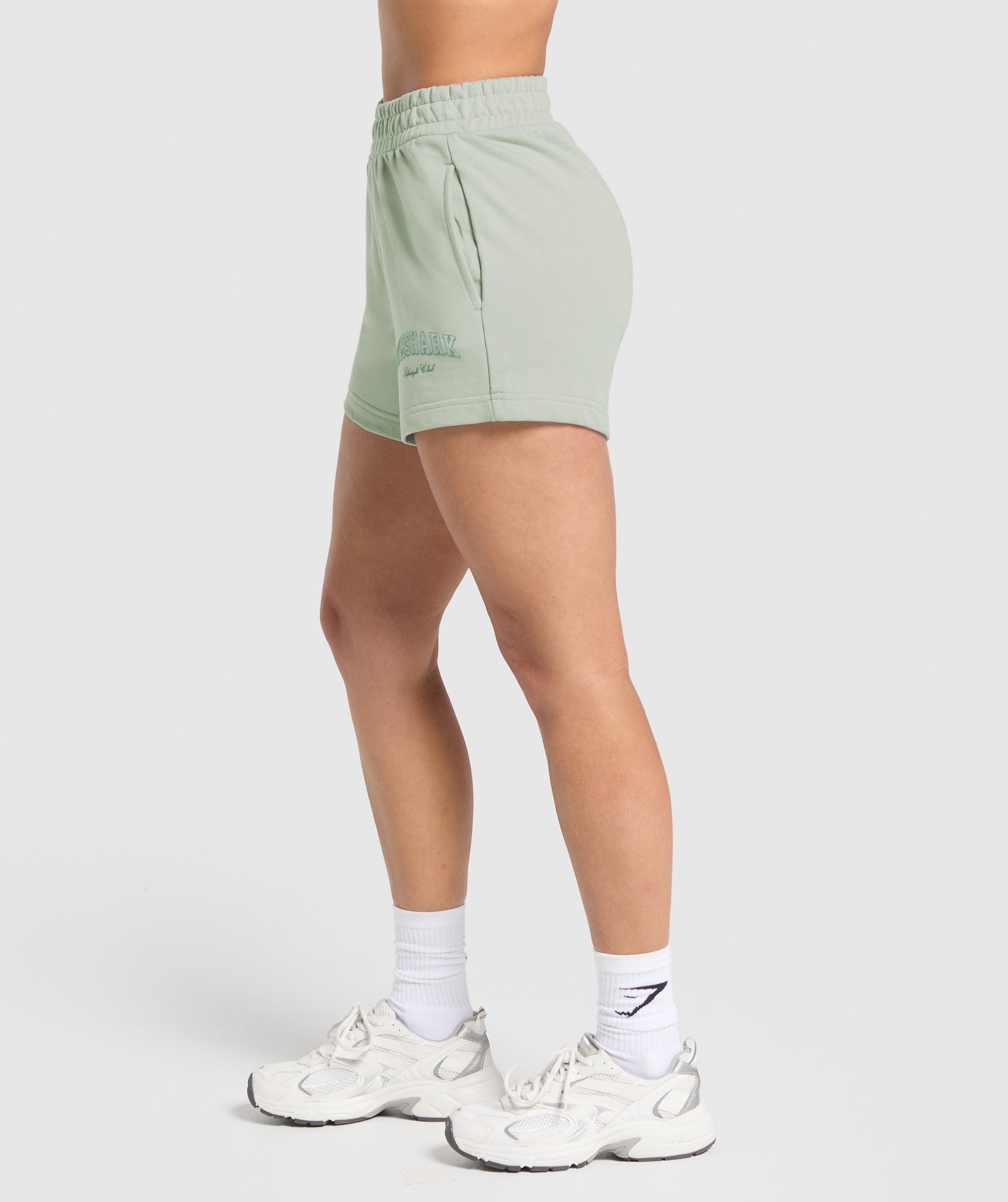 Women's Gymshark Campus Classics Graphic Sweat Shorts Stone Grey