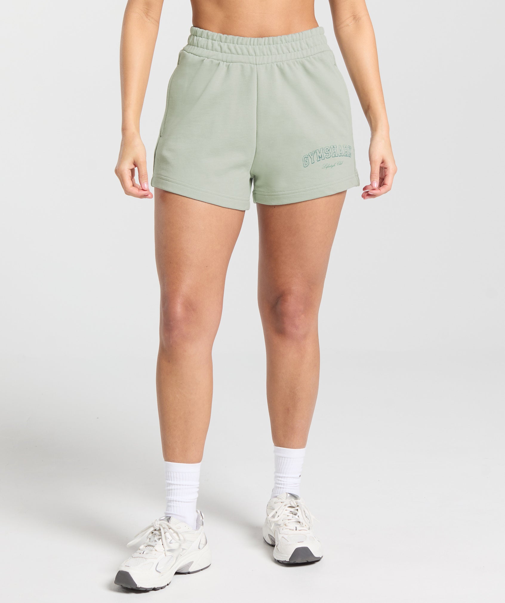 Women's Gymshark Campus Classics Graphic Sweat Shorts Stone Grey
