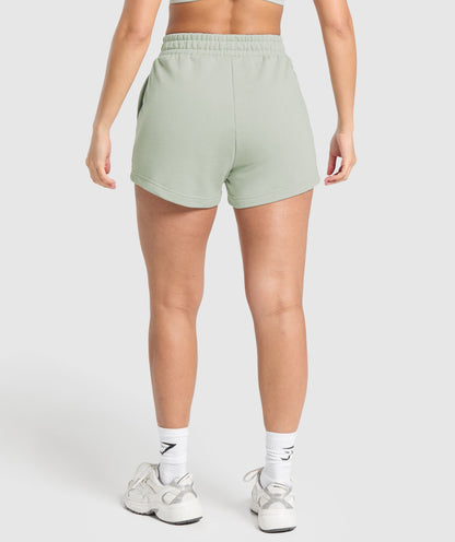 Women's Gymshark Campus Classics Graphic Sweat Shorts Stone Grey