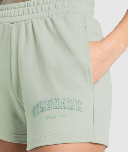 Women's Gymshark Campus Classics Graphic Sweat Shorts Stone Grey