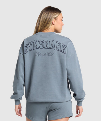 Women's Gymshark Campus Classics Graphic Sweatshirt Iron Blue