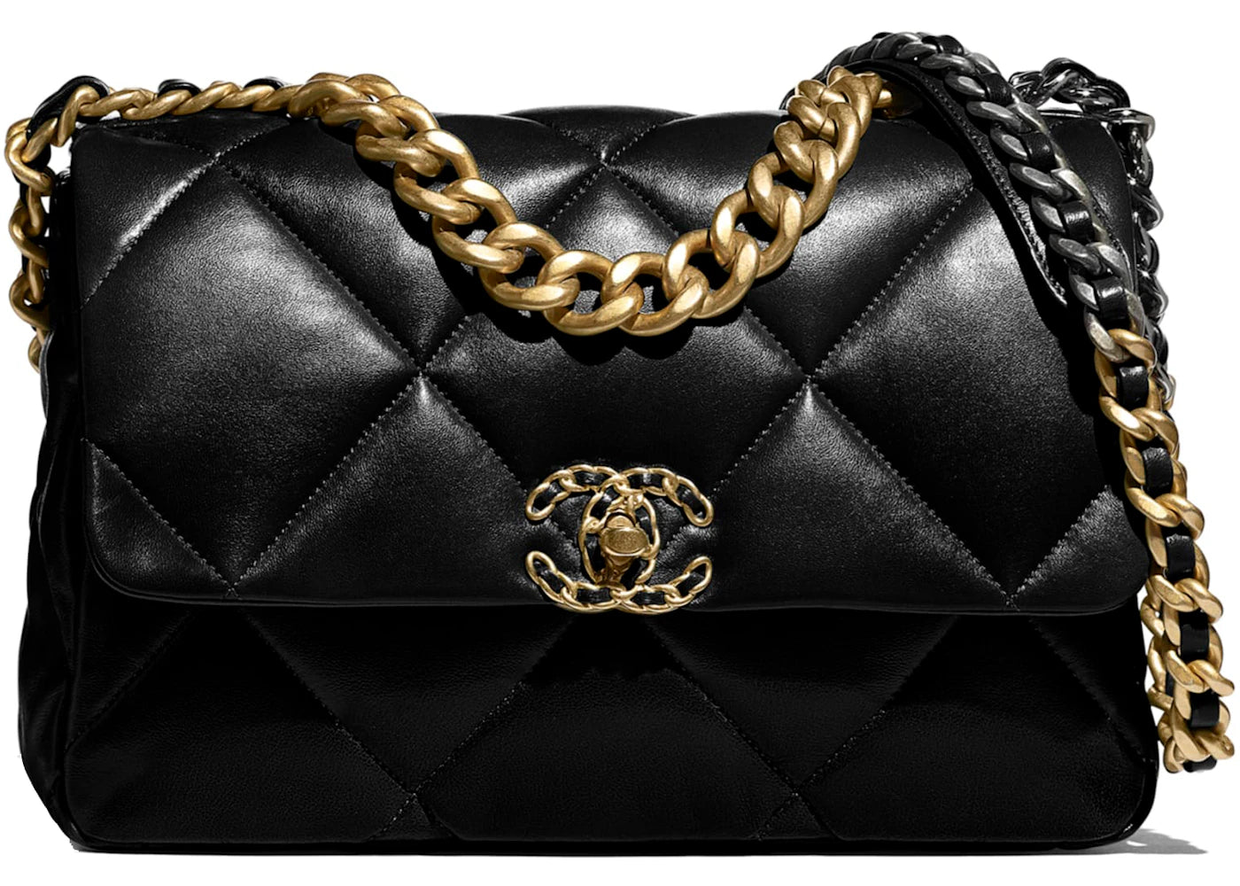 Chanel 19 Flap Bag Lambskin Gold/Ruthenium-Tone Large Black