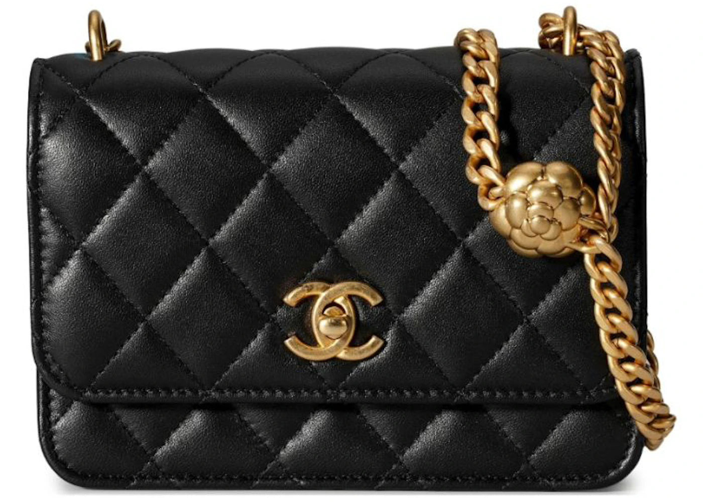 Chanel Camellia Adjusting Buckle Chain With Gold Cc Logo Mini Woc Black (Ap3319-B10702-94305)
