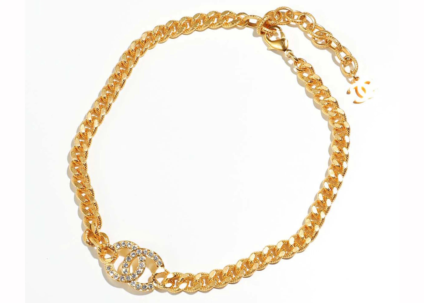 Chanel Crystal Cc Logo Necklace Gold (Ab8930)